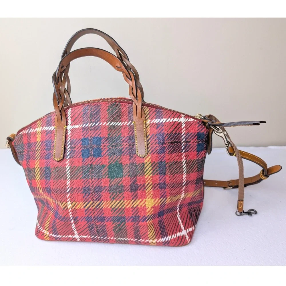 Dooney & Bourke Tartan Plaid Satchel Red Green Crossbody Bag M0028633